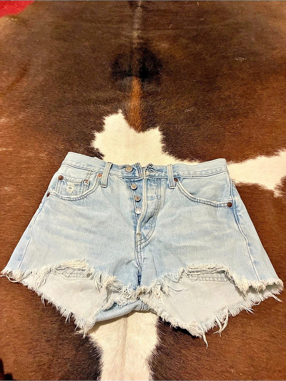 Levi's 501 Distressed Denim Jean Shorts in Blue Waist 25